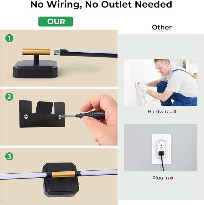 10000mAh Detachable Battery Operated Wall Sconce Set of 2, Wireless Wall Lamp 360°Rotate, 3000-6500K Dimmable, Rechargeable Modern Wall Light for Bedroom, Living Room，28.3" Black Gold