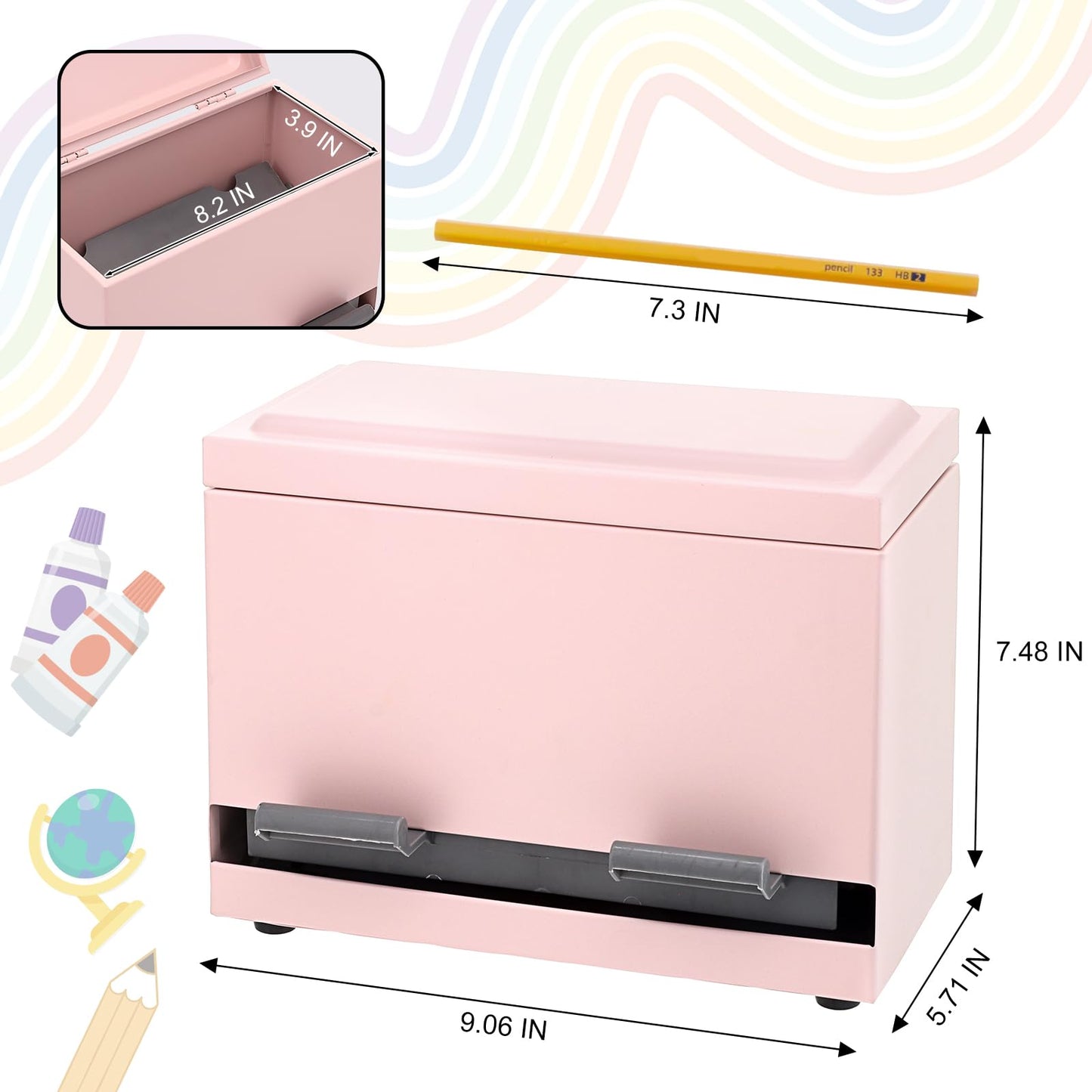 SYMDROMIA Pencil Dispenser for Classroom Stainless Steel Pencil Holder for Desk, Pencil Dispenser Set with Silicone Organizer & 5 Stickers, Back to School Classroom Must Haves Teacher Supplies (Pink)