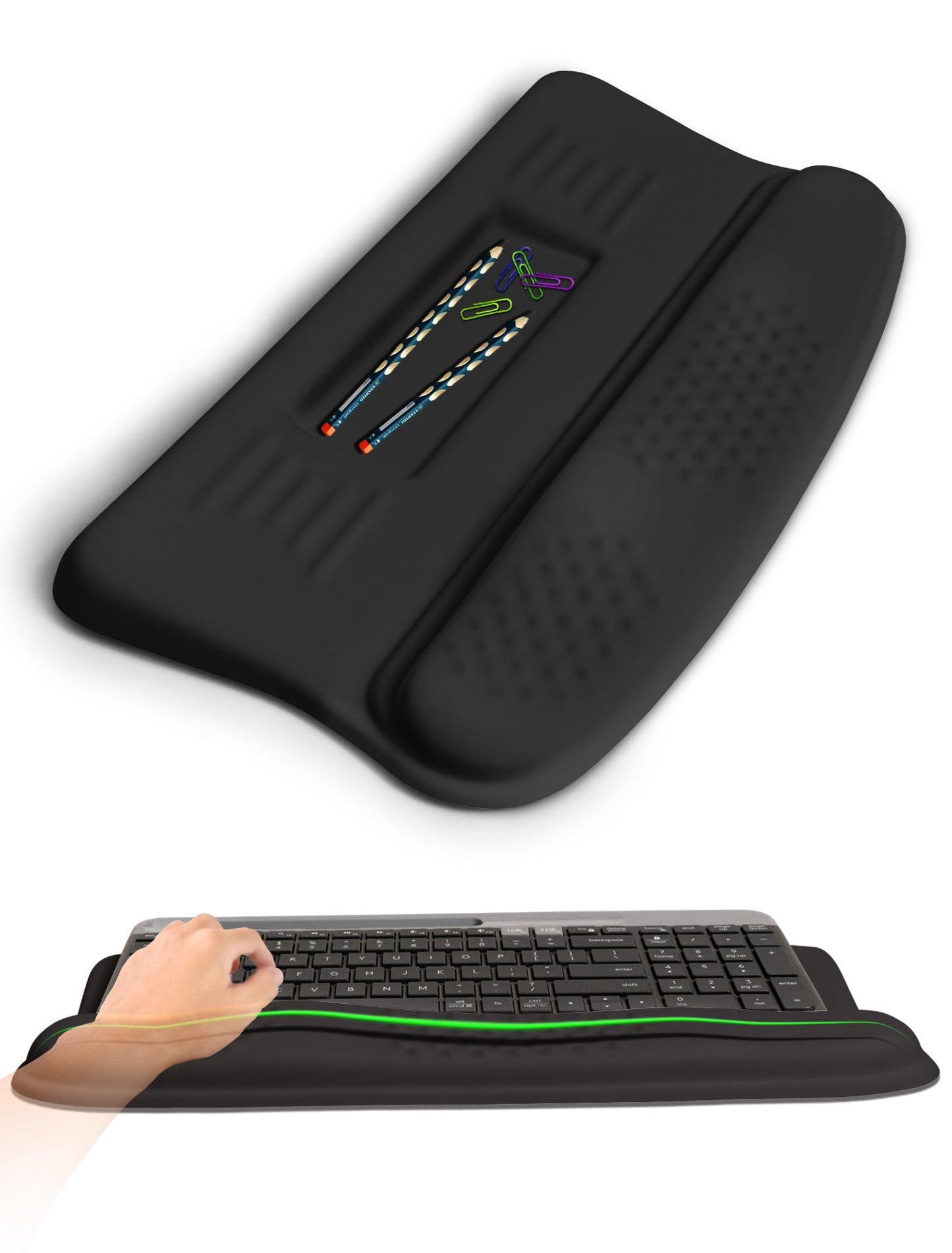 KUOSGM Ergonomic Wave Wrist Rest with Keyboard Stand, Cushioned Palm Rest, Comfortable Integrated Memory Foam for Natural Typing and Relieve Wrist Pain, Dark Night Black