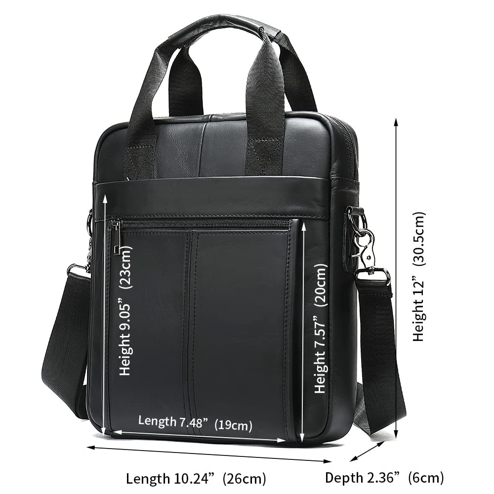 LUKZIJAES Genuine Leather Shoulder Messenger Bag for Men Adjustable Shoulders Sling Crossbody Bags for Travel Work Business Handbag (3#-Black)