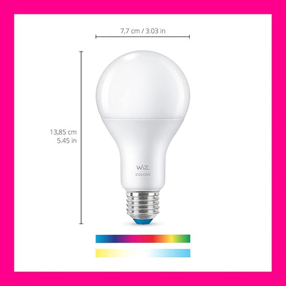 WiZ Connected 100W A21 Color LED Smart Bulb 3-Pack - E26- Indoor - Connects to Your Existing Wi-Fi - Control with Voice or App + Activate with Motion - Matter Compatible