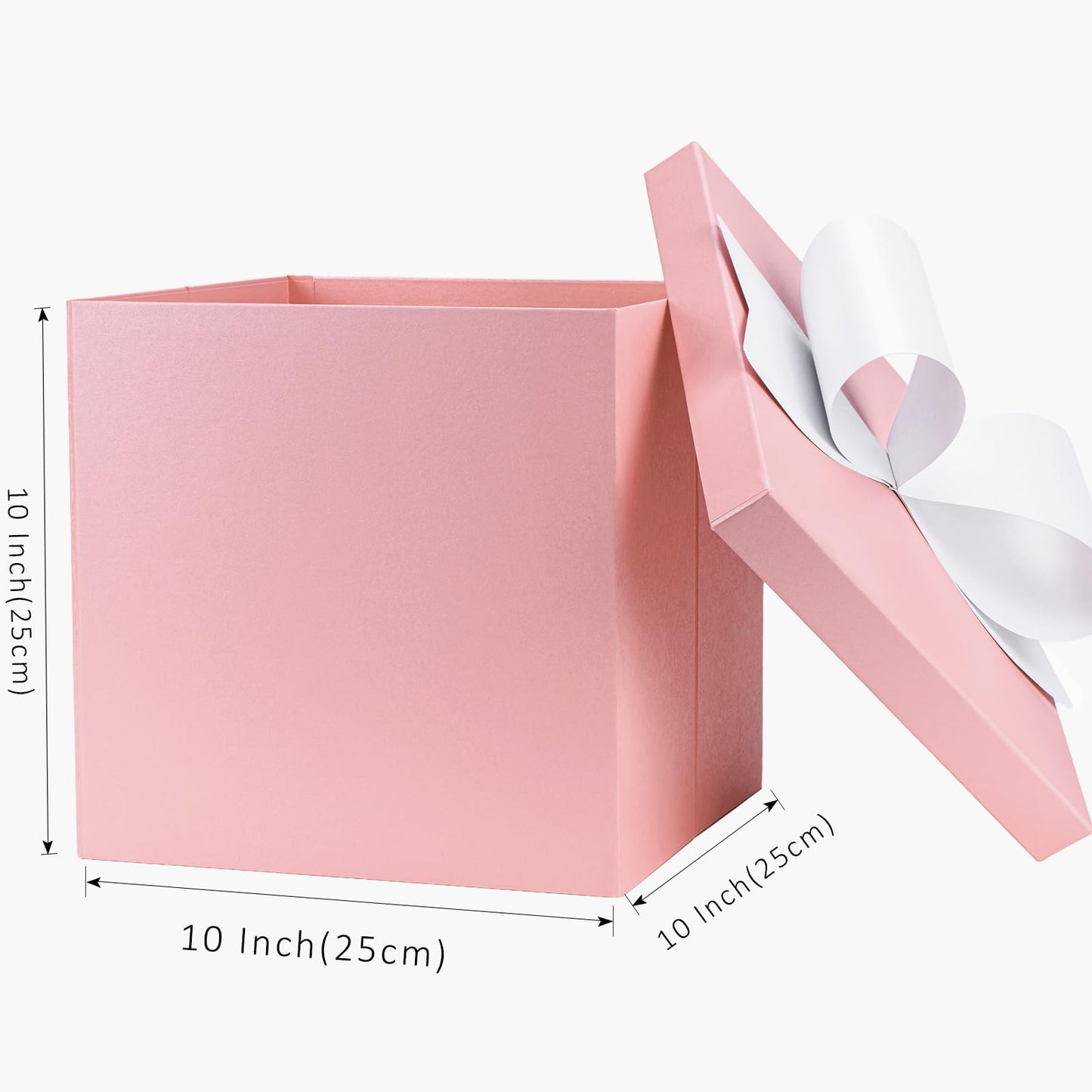LaRibbons Large Gift Boxes with Lids, 10x10x10 Inches Pink Square Foldable Gift Boxes for Valentine's Day, Birthday, Wedding, Baby Shower, Party, All Occasion