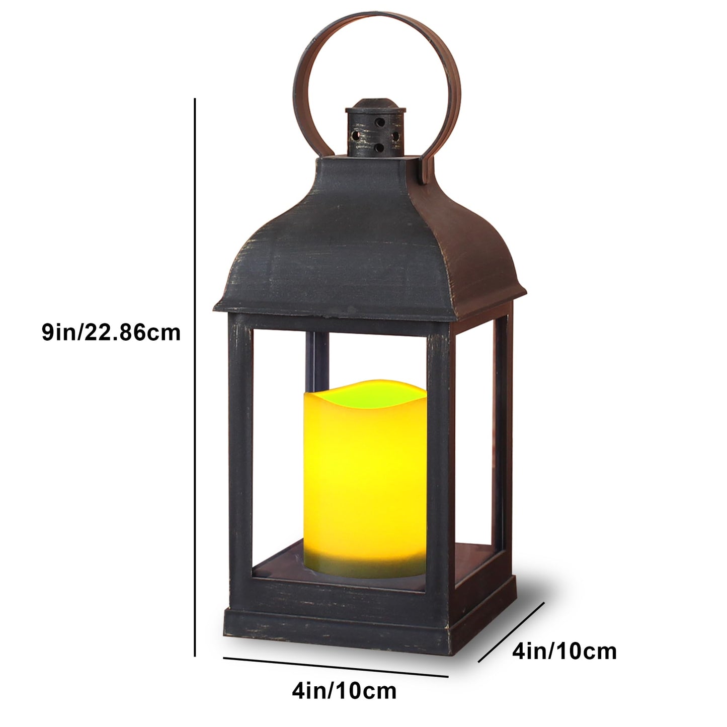 WRalwaysLX 2pack Decorative Lantern with flameless LED Candle Light, ON/Off/Timer Candle with 6Hours, Outdoor/Indoor LED Lantern, Use AAA Battery(not Include) Bronze Plastic (4x9)