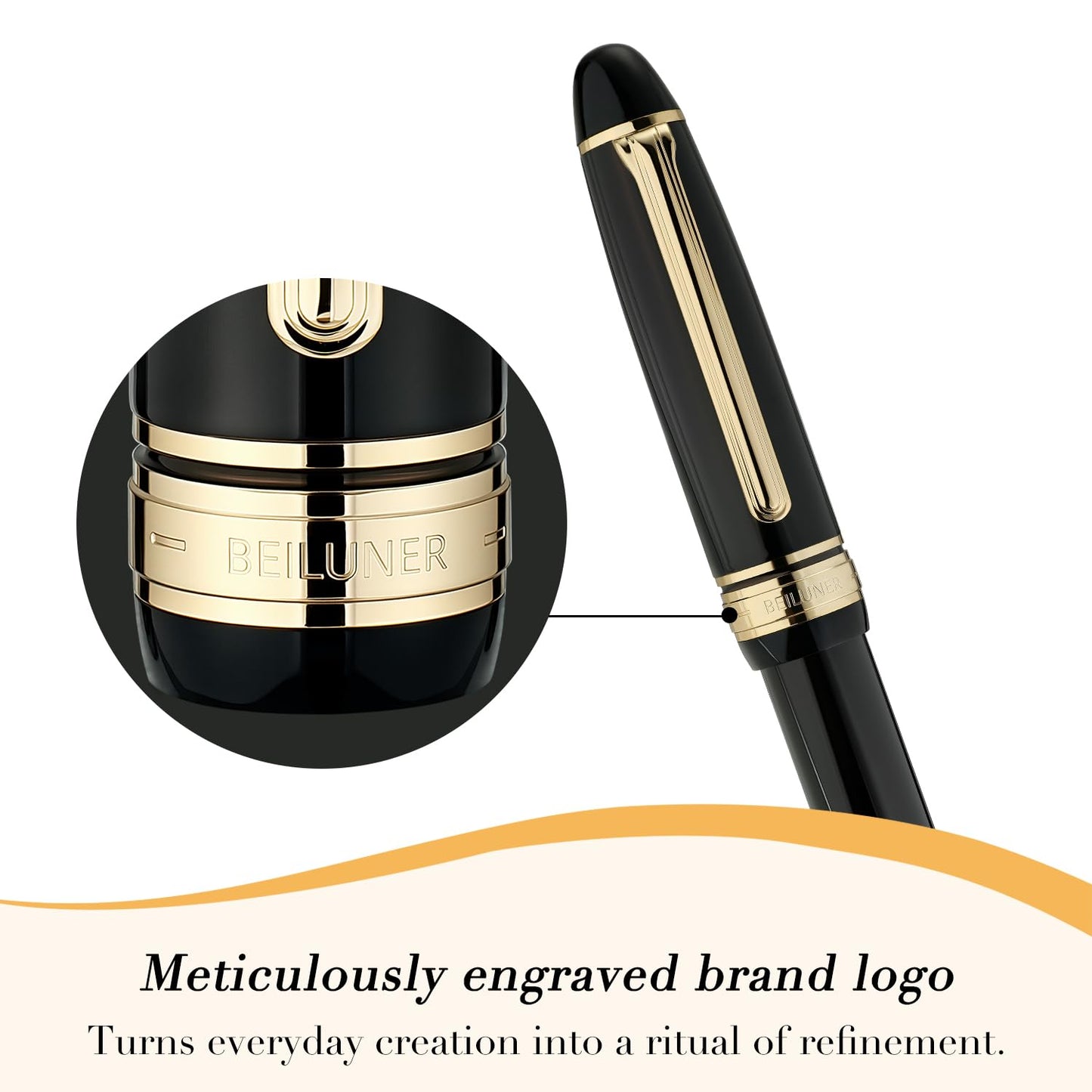 BEILUNER 319 Piano Black Lacquer Rollerball - Stunning Luxury Pen with 24K Gold, Heavy, Schneider Black Ink Refill, Best Gift Set for Men & Women, Professional, Executive Office, Fancy Classic Pens