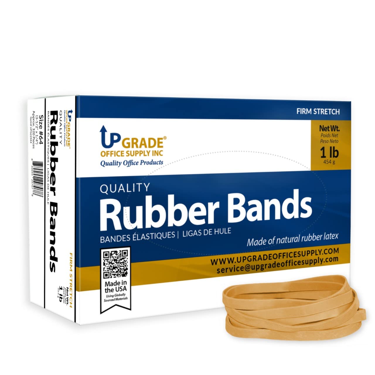 Upgrade Office Supply UPG2264PK3 Rubber Bands, Size #64 (3-1/2 in x 1/4 in), 320 Bands, 1 lb Box, 3 Pack, USA