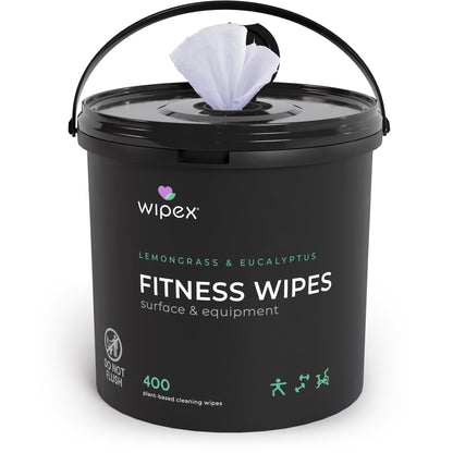 Wipex Yoga Mat Cleaner Gym Wipes - Plant-Based Lemongrass, Eucalyptus & Vinegar Wipes for Fitness Equipment & All Purpose Gym Cleaning - Safe for Peloton Bikes & Treadmills - 400 Count