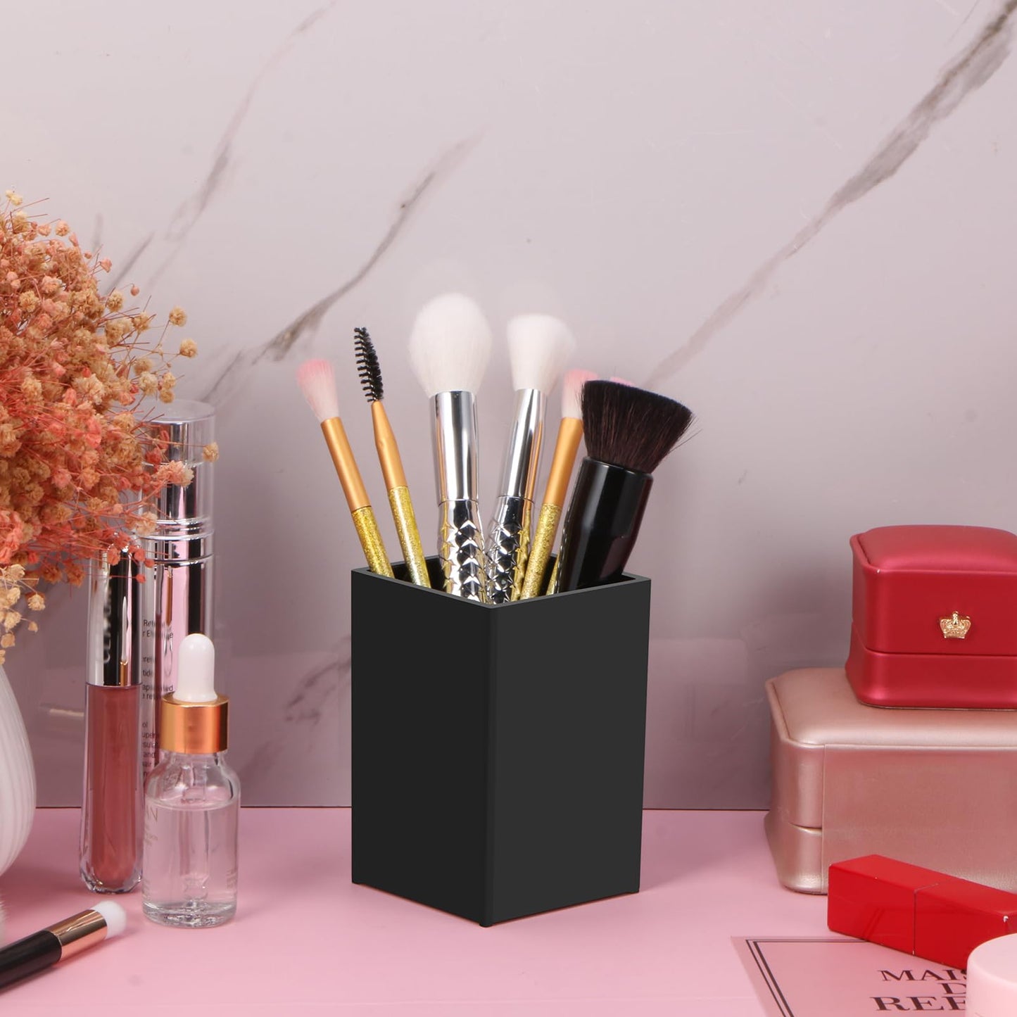 AFOROEOA 10Pack Black Acrylic Pen Holder, Desktop Pencil Organizer Makeup Brush Holder Acrylic Pencil Cup Stationery Pencil Holder for Desk Office Pen Organizer