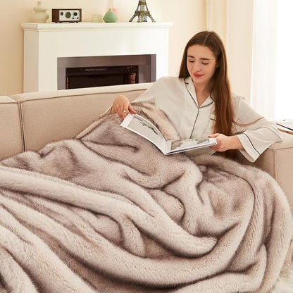 L'AGRATY Faux Fur Throw Blanket: 50''x 60'' Luxury Fluffy Plush Thick Faux Fur Blanket for Bed Couch Sofa - Cozy Soft Fuzzy Blankets for Women Man: Minky Couture Decoration Blanket (Taupe Brown)