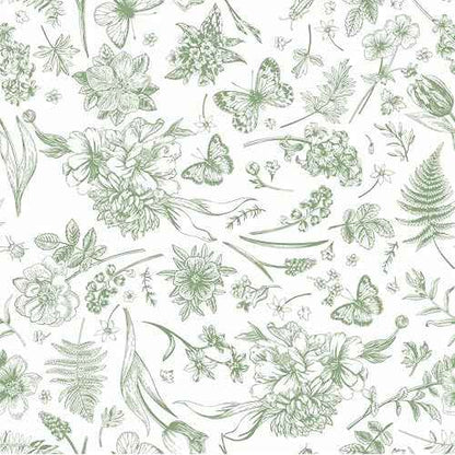 Peel and Stick Wallpaper Floral White Green Flower Contact Paper Butterfly Boho 78.7" x 17.3" Removable Wallpaper Self-Adhesive for Bedroom Waterproof Shelf Liner Decal Vinyl Roll