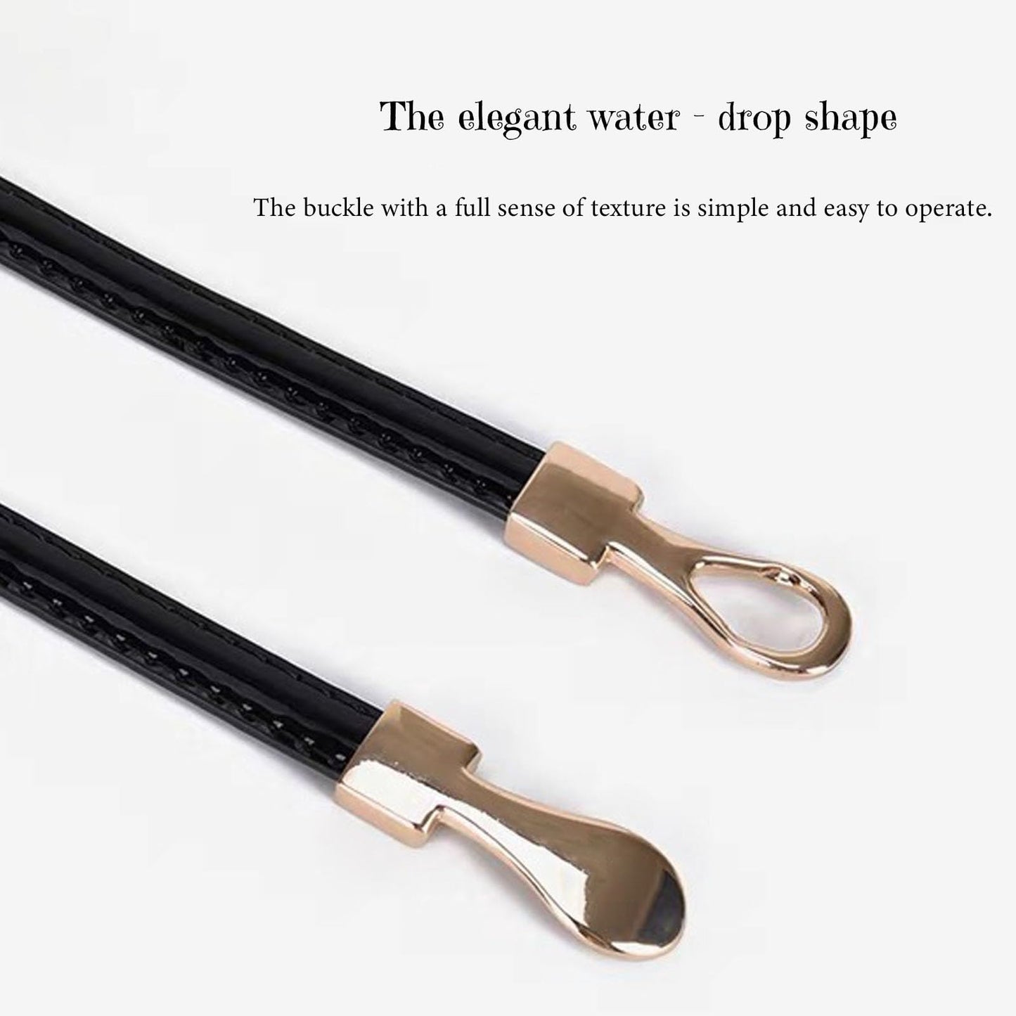 ORUIVO Stylish Skinny Cowhide Split Leather Belt - Shiny Patent Leather with Gold Metal Buckle & Adjustable Fit (black, one size, Square buckle)