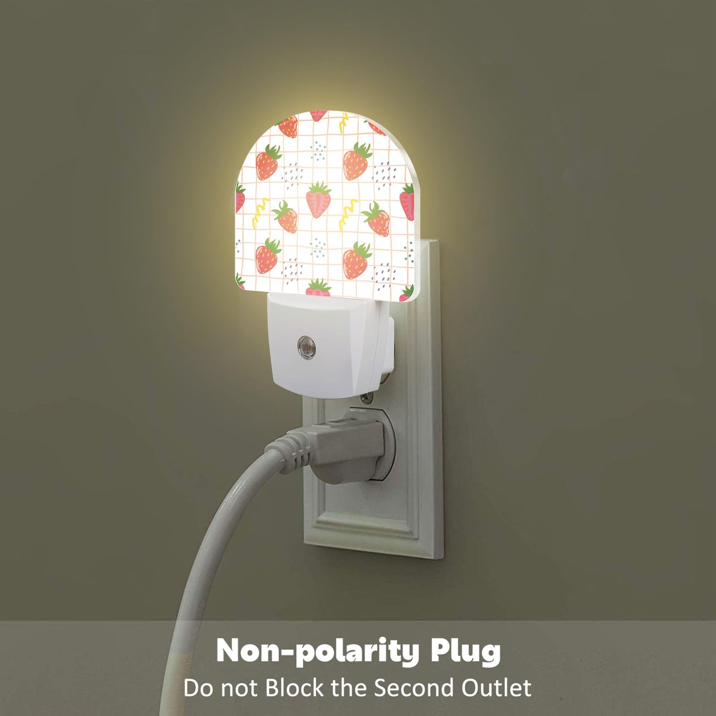sndheke Cute Red Strawberries Night Light Plug into Wall, Abstract Funny Fruits Dusk to Dawn Night Light Plug in,0.5w Energy Saving Sleep Friendly NightLight for Kids Boys Girls Home Decor