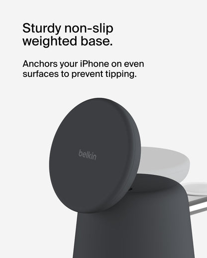 Belkin 2-in-1 MagSafe Wireless Charging Dock 15W Fast Charge iPhone Charger Compatible with iPhone 17, 16, 15, and 14 Series, AirPods, Pixel 10, and Other MagSafe Enabled Devices, PSU Included - Black