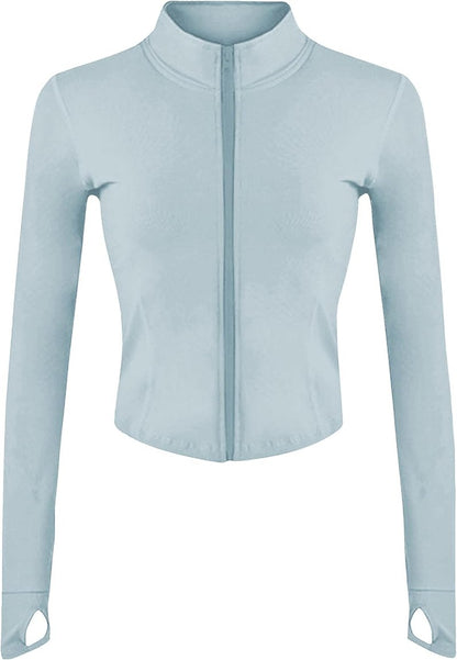 Womens Lightweight Full Zip Running Track Jacket - Slim Fit Yoga Sportswear with Thumb Holes