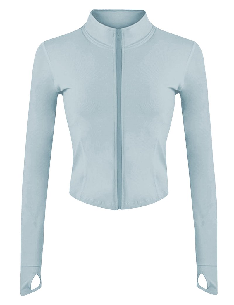 Lviefent Womens Lightweight Full Zip Running Track Jacket Workout Slim Fit Yoga Sportwear with Thumb Holes (LightBlue-XS)