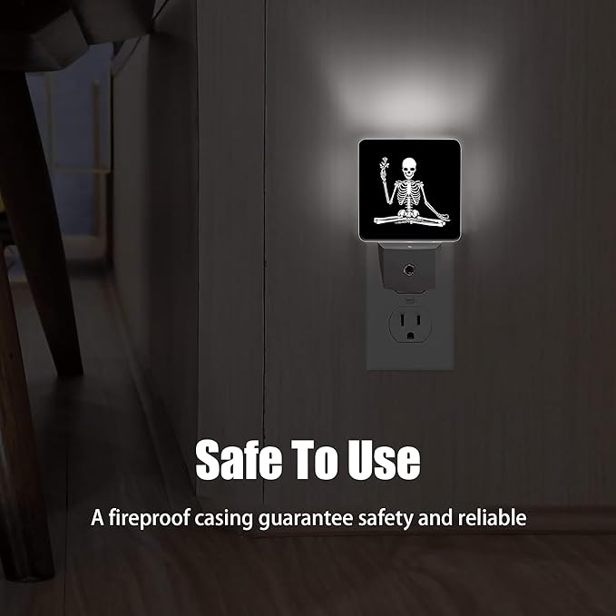 Skeleton Holding Flower Night Light, Dusk to Dawn Smart Sensor Nightlight for Bedroom Bathroom Kitchen Hallway Stairs Hallway, Plug-in, Energy Efficient Decor Desk Lamp Gifts
