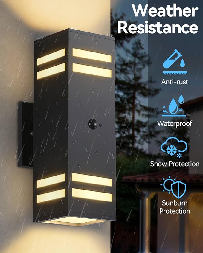 Motion Sensor Outdoor Lights, Modern Outdoor Wall Lights with E26 Base, Black Motion Detector Lights for Outside, Waterproof Sconce Exterior Lights for House Porch Front Door, Bulbs Included
