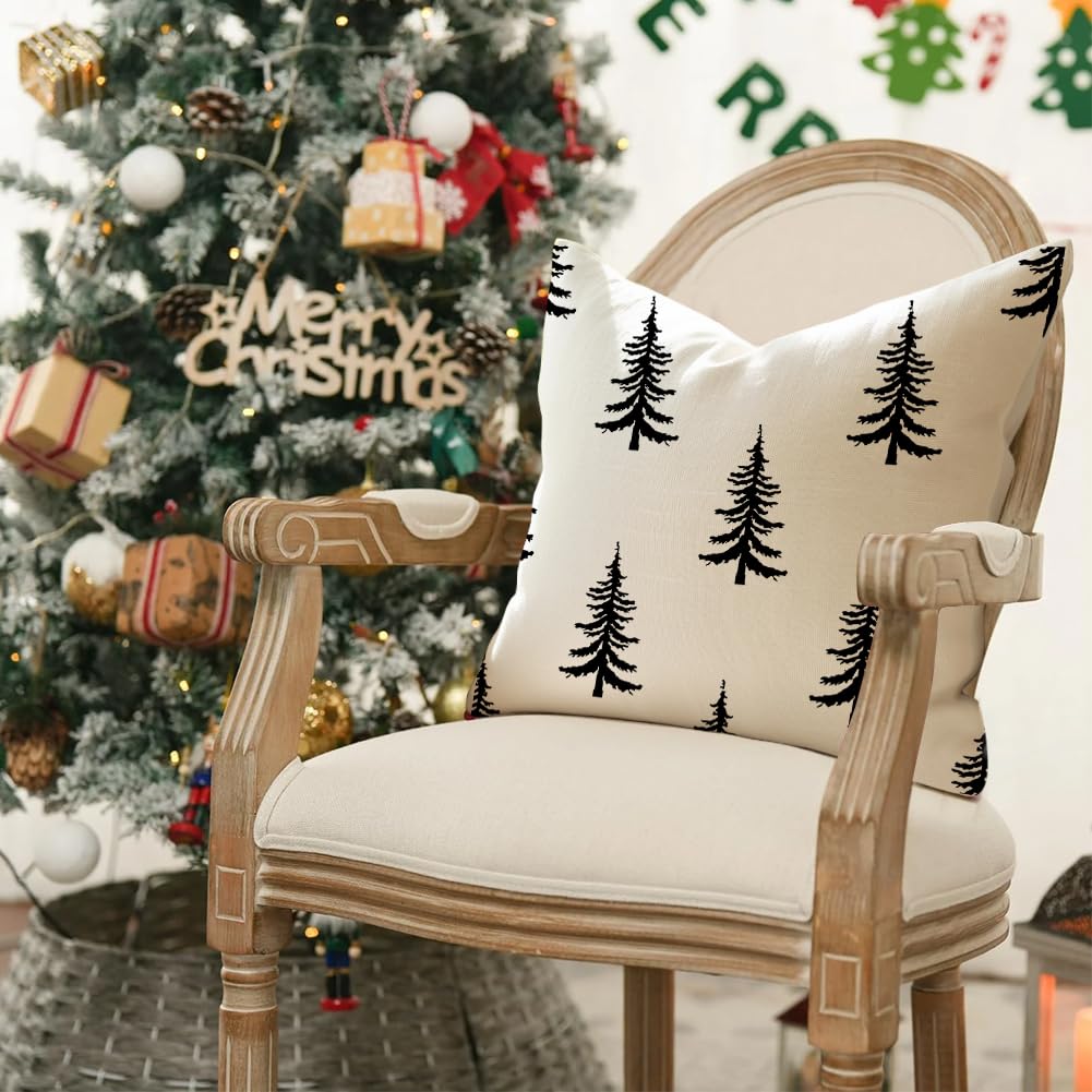 RABUSOFA Christmas Pillow Covers 18x18 inch Set of 2 Indoor Outdoor Waterproof Christmas Decor Tree Decorative Throw Cushion Cases Winter Xmas Holiday Decoration for Couch Patio
