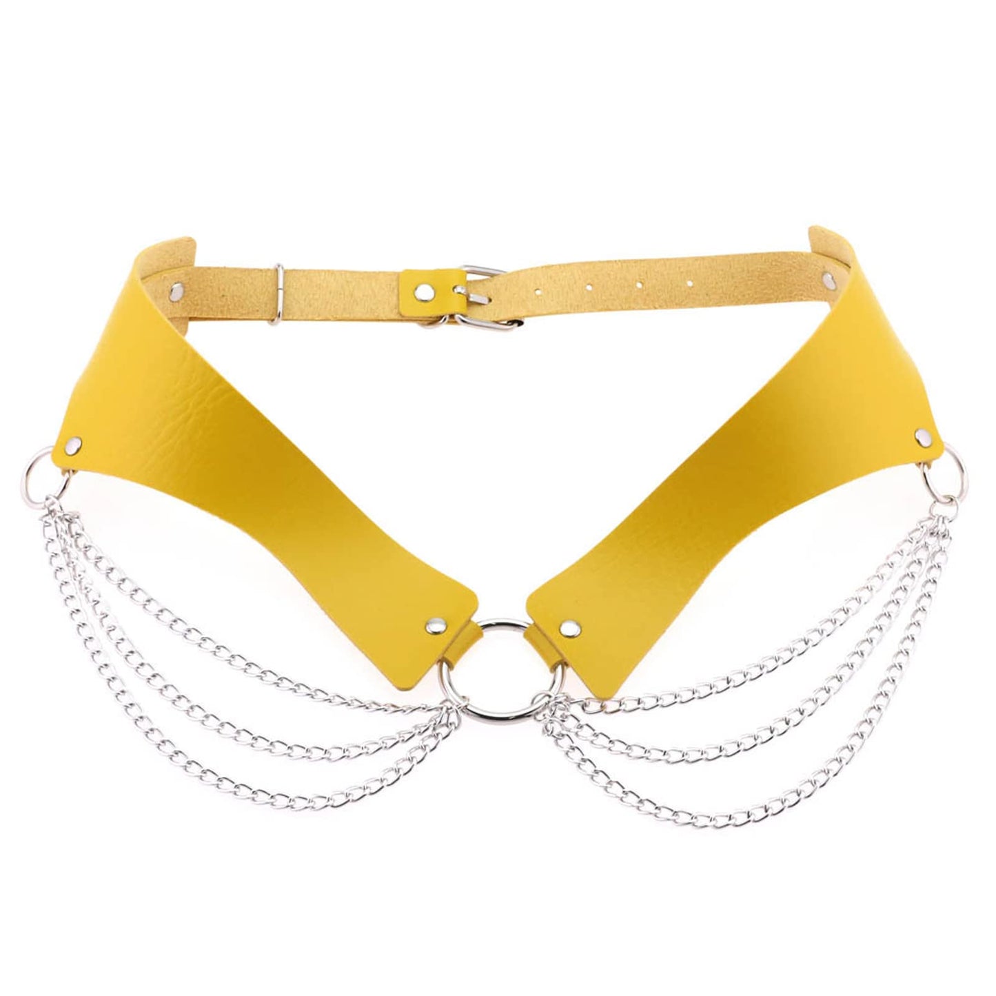 eYLun Women Girls Leather Waist Belt Punk Chain Leather Body Waist Belt Goth Layered Accessories Belt Yellow