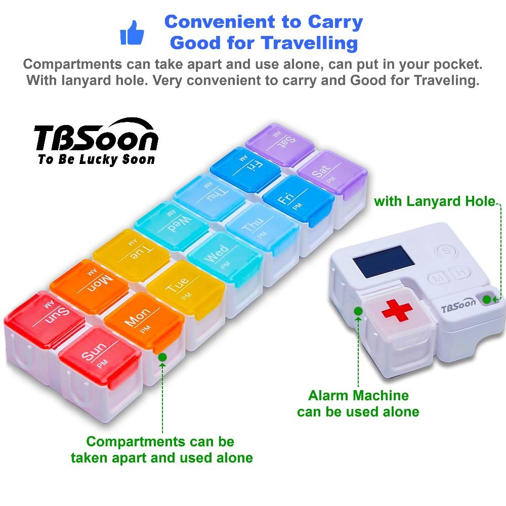 7 Day Medicine Pill Organizer, 4 Reminder Alarms, Loud Sound, 14 Large Compartments, Large Screen, Moisture-Proof, Travel Weekly/Daily Pill Box/Organizer/Case/Container/Dispenser, AM/PM 2 Times a Day