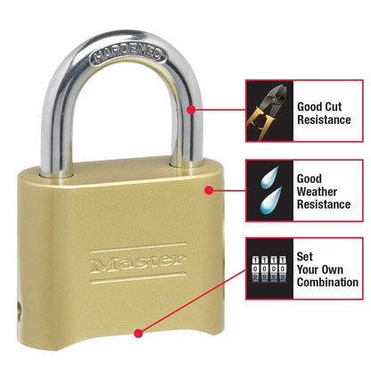 Master Lock Brass Combination Padlock for Indoor and Outdoor use with Resettable Combination for Gym Locker, Gate, Fence, or Shed Lock, 175D