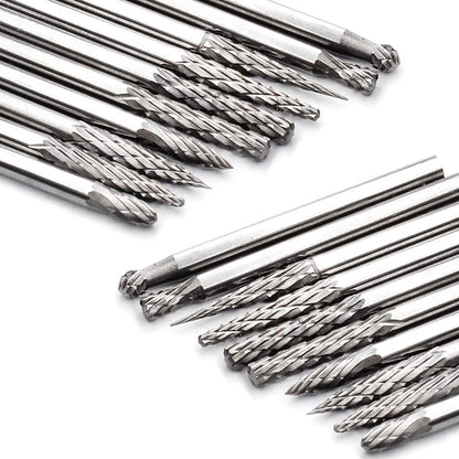 YUFUTOL 20pcs Solid Carbide Burr Set 0.118‘’（3mm）shank Tungsten Carbide Rotary Files Burrs with 3mm Cutting Head diameter Fits Most Rotary Drill Die Grinder for Woodworking,Engraving,Drilling,Carving