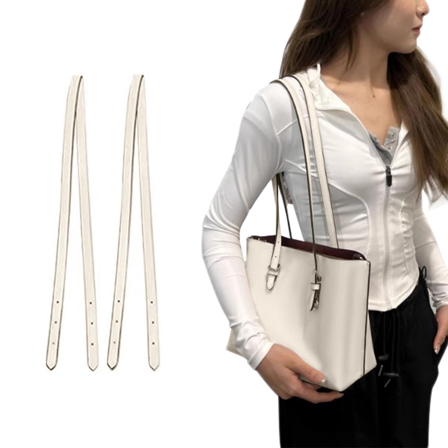Jiesinlov 2 Pcs Bag Leather Strap Replacement Shoulder Straps for Mollie 25 Tote Handbag(Beige)