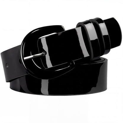 JASGOOD Women Patent Leather Belt for Jeans Pants Vintage 50s Women Belt for Dress,Black