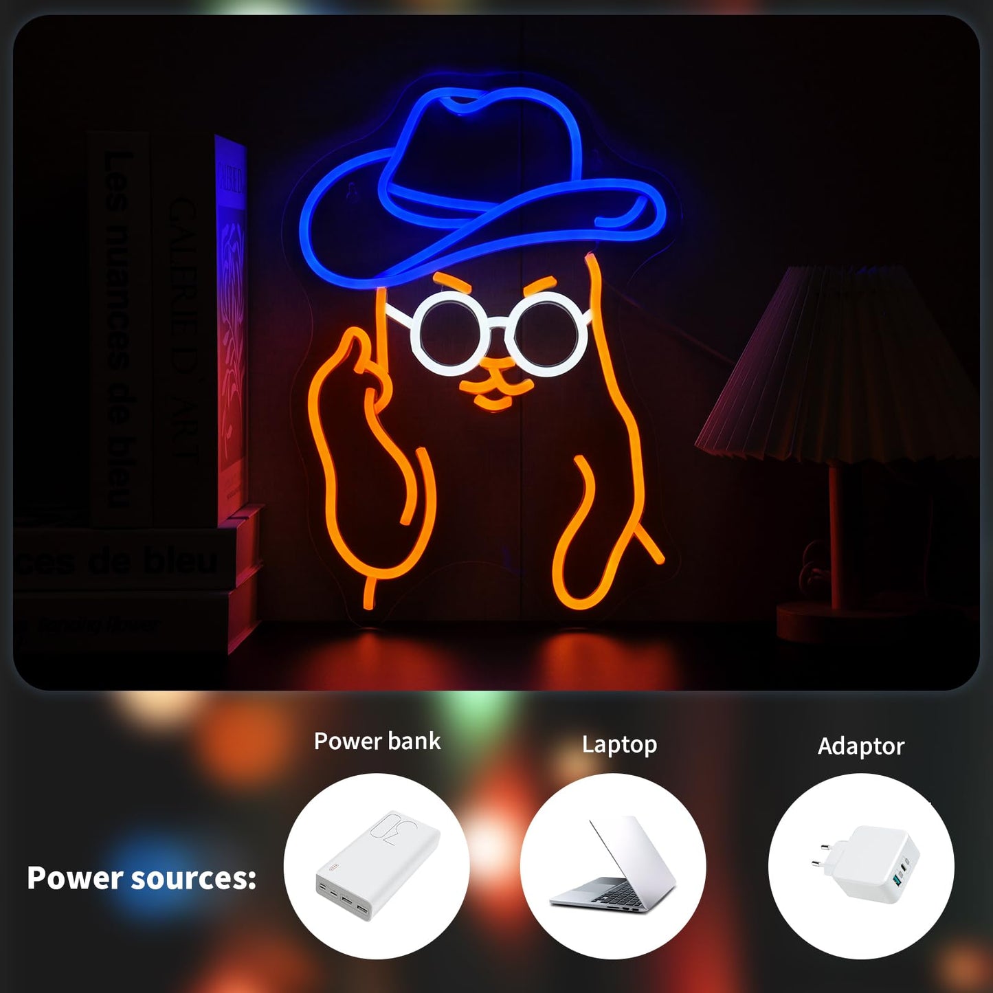 Qetibwk Cat Cowboy Neon Sign for Wall Decor Led Neon Signs Light Up Sign Room Decor Neon Lights Sign USB Powered