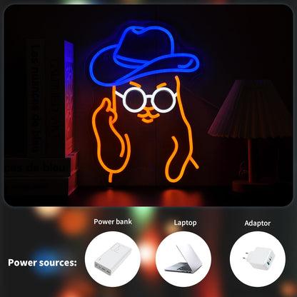 Qetibwk Cat Cowboy Neon Sign for Wall Decor Led Neon Signs Light Up Sign Room Decor Neon Lights Sign USB Powered