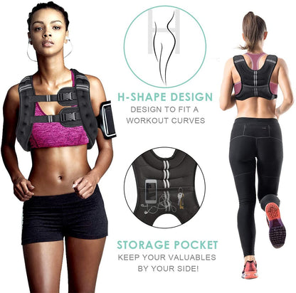 Prodigen Weighted Vest for Women and Men 8 Lbs with Reflective Stripe and Double Adjustable Buckle Straps Weight Vests for Strength Training, Jogging, Cardio, Weight Loss, Muscle Building, Black