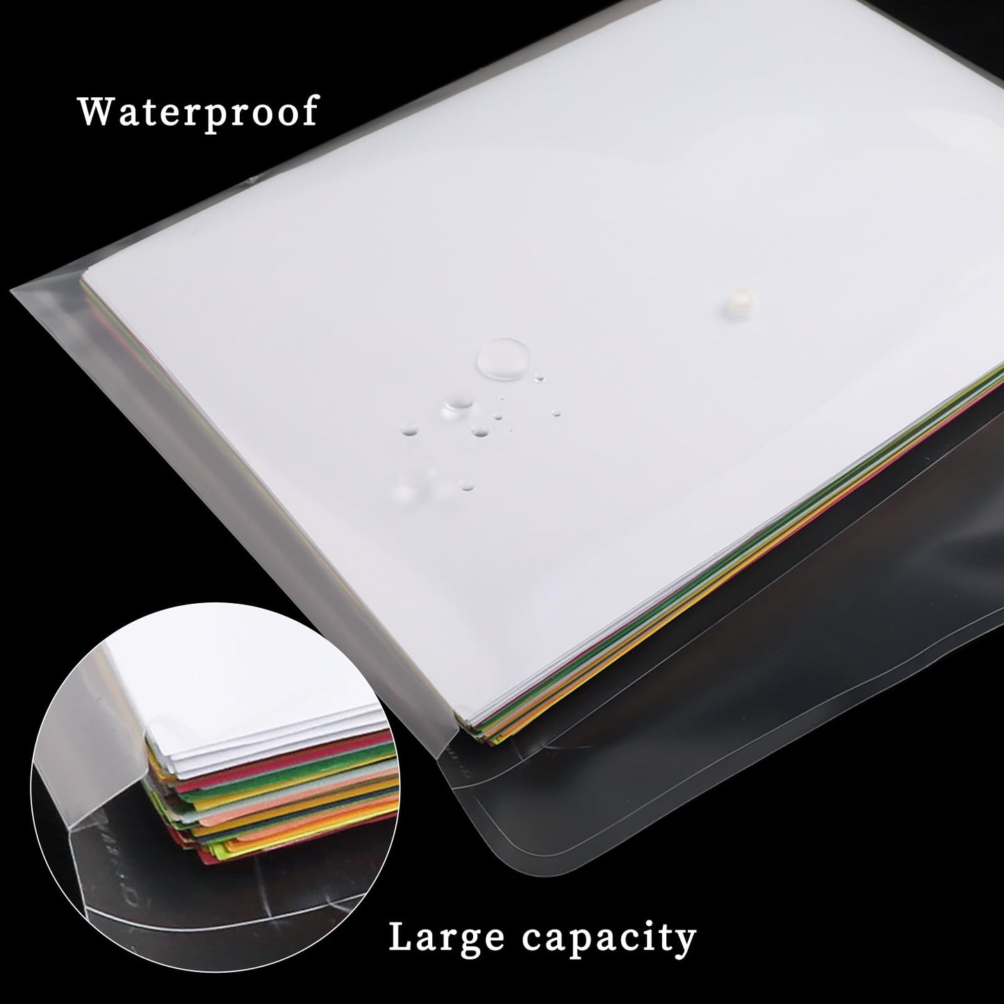 EOOUT 50pcs Plastic Envelopes with Button Snap Closure, Clear Poly Folders for Documents, Waterproof Plastic File Folder, Letter Size, A4 Size, for School and Office Supplies