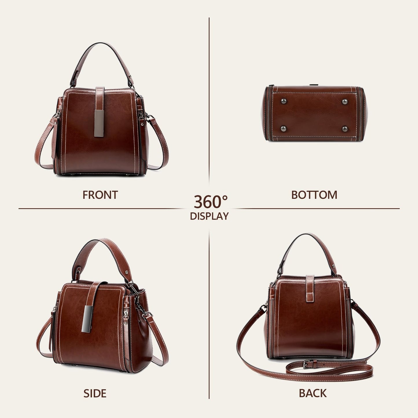 MoreFarther Genuine Leather Crossbody Bags for Women, Designer Leather Purses Bucket Shoulder Bag with Adjustable Straps(Coffee)