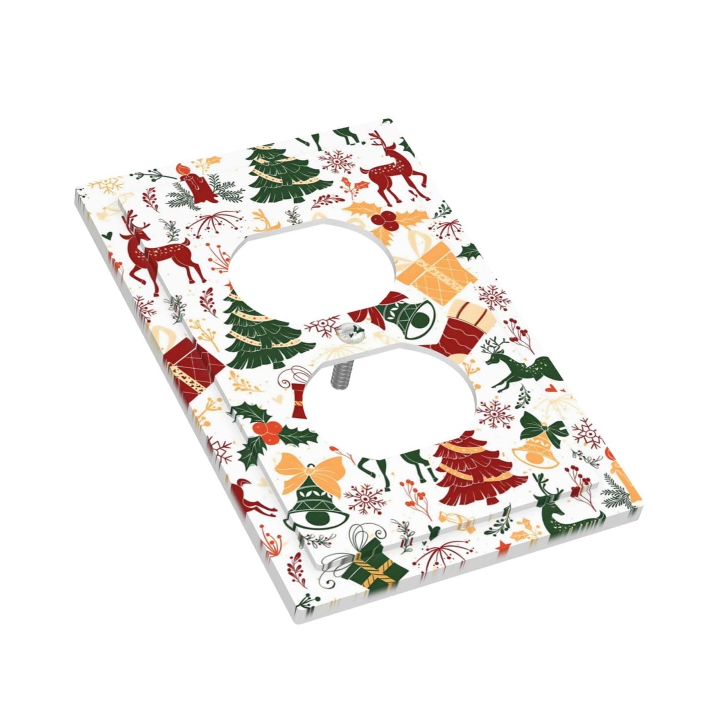 Christmas Gifts Elk Stockings Candle Christmas Tree Outlet Covers 1 Gang Duplex Light Switch Cover Decorative Switch Plates Electrical Receptacle Faceplate Wall Plate for Home Living Room Decor
