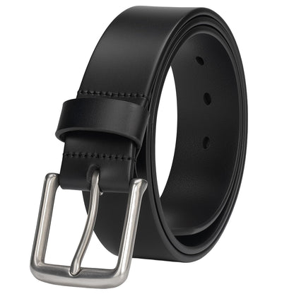 wolksprong Mens Heavy Duty Full Grain Leather Belt - 1 1/2 Italian Genuine Leather with Sturdy Buckle for Jeans Casual Pants