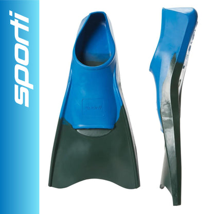 Sporti Adult-Kids Short Swim Fins, Floating Fin for Swimming & Snorkeling, Swim Flippers for Training - Blue/Blue - M 13-14 / W 14-15