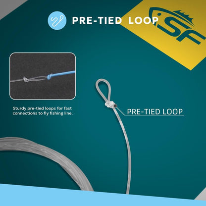 SF 10FT 30lb Pre-Tied Loop Saltwater Tapered Leader Fly Fishing Low Visibility High Strength Clear Nylon for Saltwater Bonefish Permit
