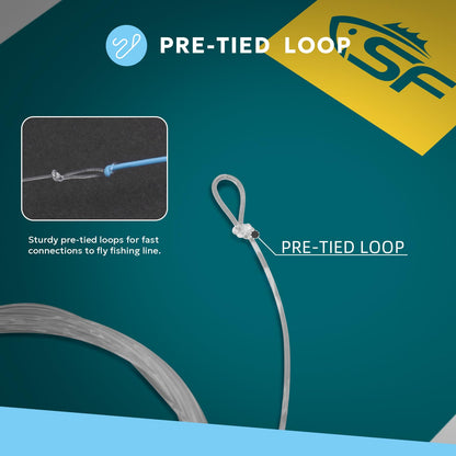 SF 10FT 20lb Pre-Tied Loop Saltwater Tapered Leader Fly Fishing Low Visibility High Strength Clear Nylon for Saltwater Bonefish Permit