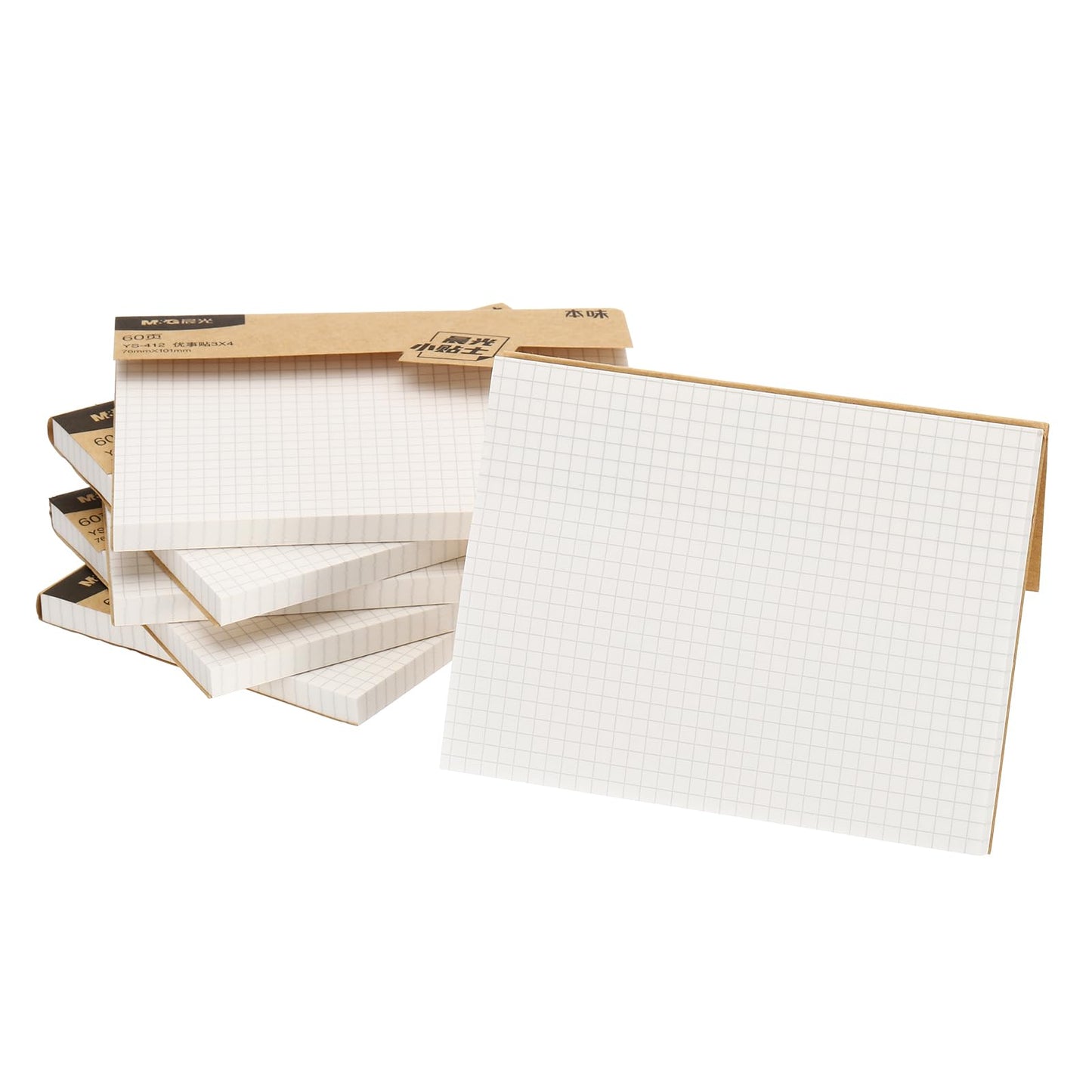 M&G Sticky Notes 3 x 4 Inch, 6pcs Note Pads Sheets Self-Stick Strong Sticking Power for Home Office Classroom Books Papers Notebook, White Square Grid