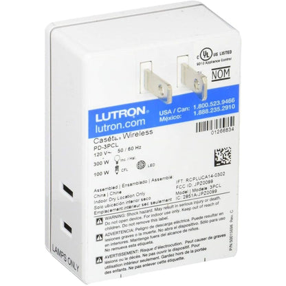 Lutron Caseta Plug-In Smart Lamp Dimmer Switch (Lutron Hub Required), Smart Light Switch Dimmer for Floor & Table Lamps, LED Lights, White (PD-3PCL-WH)