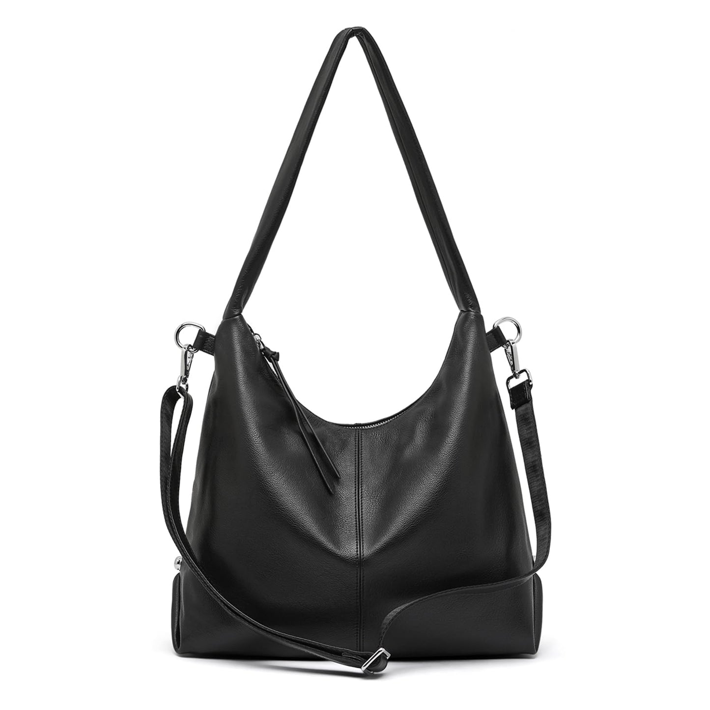 MFFOR Genuine Leather Hobo Bags for Women,Large Tote Bag, Slouchy Shoulder Handbags,Crossbody Purse with Removable Strap (Black)