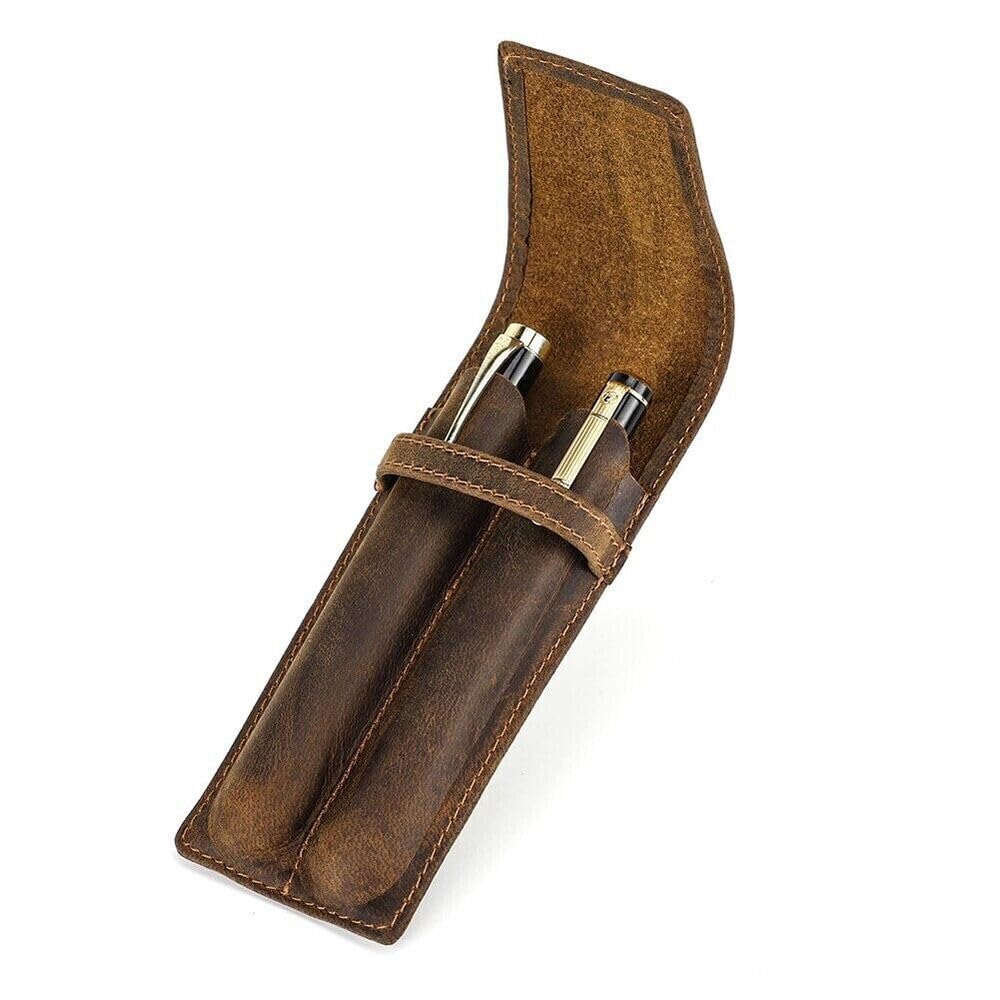 Genuine Leather 2 Slots Pen Holder Case Luxury Fountain Pen Sleeve Organizer Bag