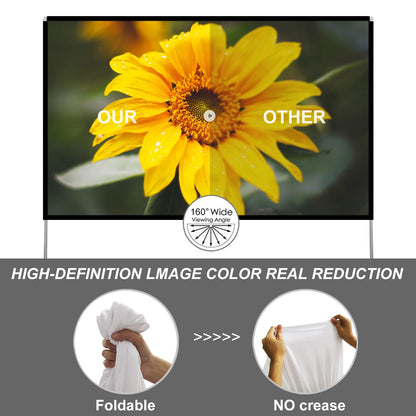Outdoor Projector Screen with Stand 100 Inch: Portable Projection Screen 16:10 4K HD Outdoor Movie Screen with Carry Bag for Home Backyard Theater