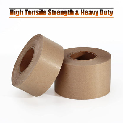 LLPT Kraft Paper Gummed Tape 1.97” x 110 Yards 1 Pack Reinforced Fiberglass Water Activated Kraft Tape Brown Packing Tape Heavy Duty for Mailing Shipping Sealing Boxes (PGB50110R01)