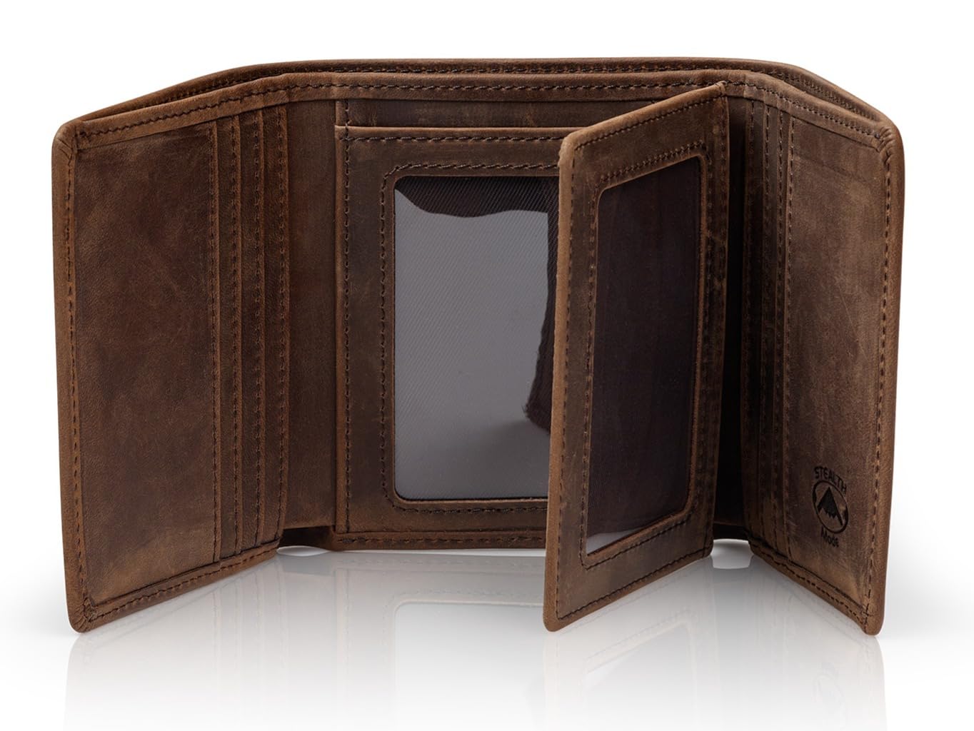 Stealth Mode Trifold Wallet for Men RFID Blocking – Genuine Napa Leather Extra Capacity Mens Wallet, 11 Card Slots, 3 ID Windows, Flip Out ID Holder, Large Tri Fold Leather Wallet for Men - Gift Ready