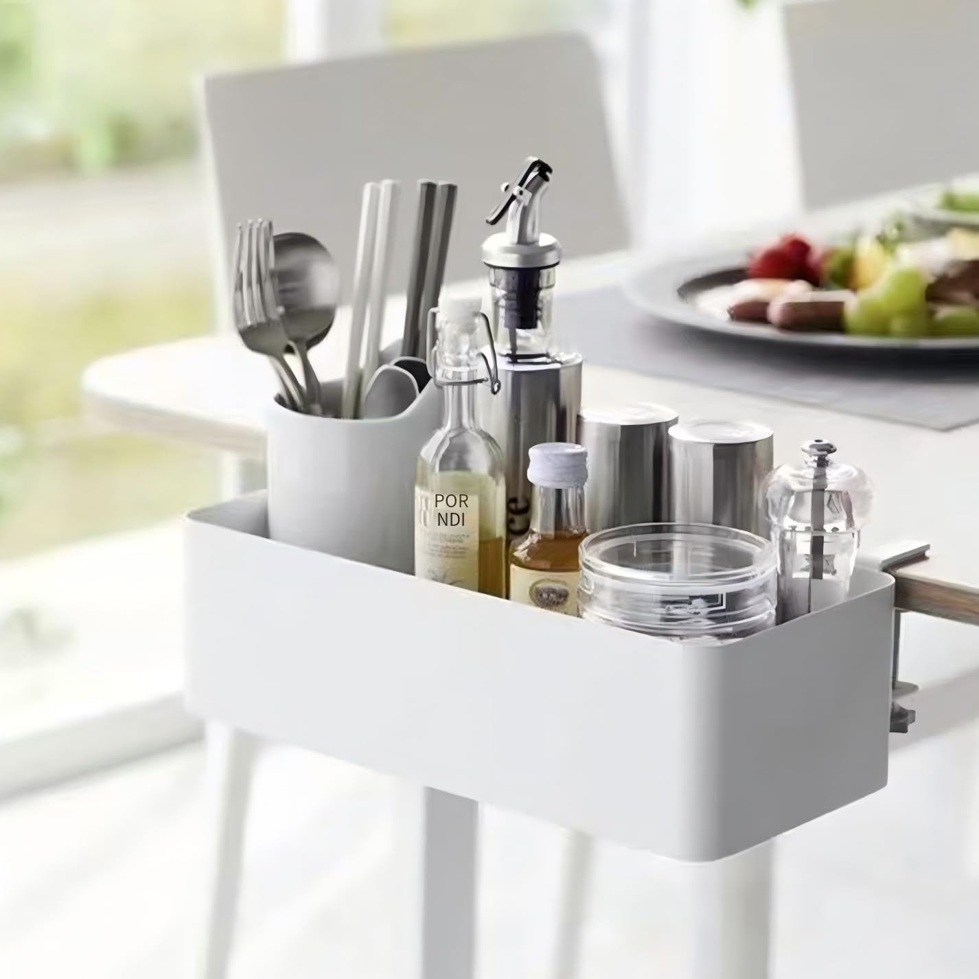 MAGSNOIC No Drill Desk Side Storage,Hanging Organizer,Clamp on Table Basket,Minimalist,Metal material,To Store Office Accessories, Gaming Devices,Storage for Office & Home,White