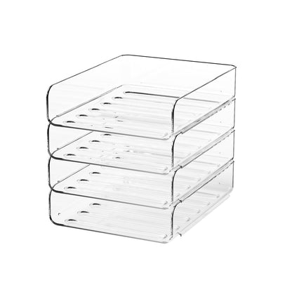FANXIYQ 4-Tier Acrylic Paper Tray Organizer | Clear Stackable Desk Organizer for Documents, Letters, A4 Paper | Modern Office/Classroom/Home Organization