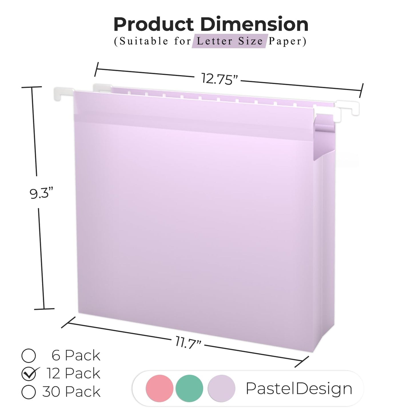 Y YOMA Extra Capacity Plastic Hanging File Folders Letter Size, 12 Pack, 2" Expansion Heavy Duty Hanging Folders with Tabs for Filing Cabinet, Home and Office, Pastel Color