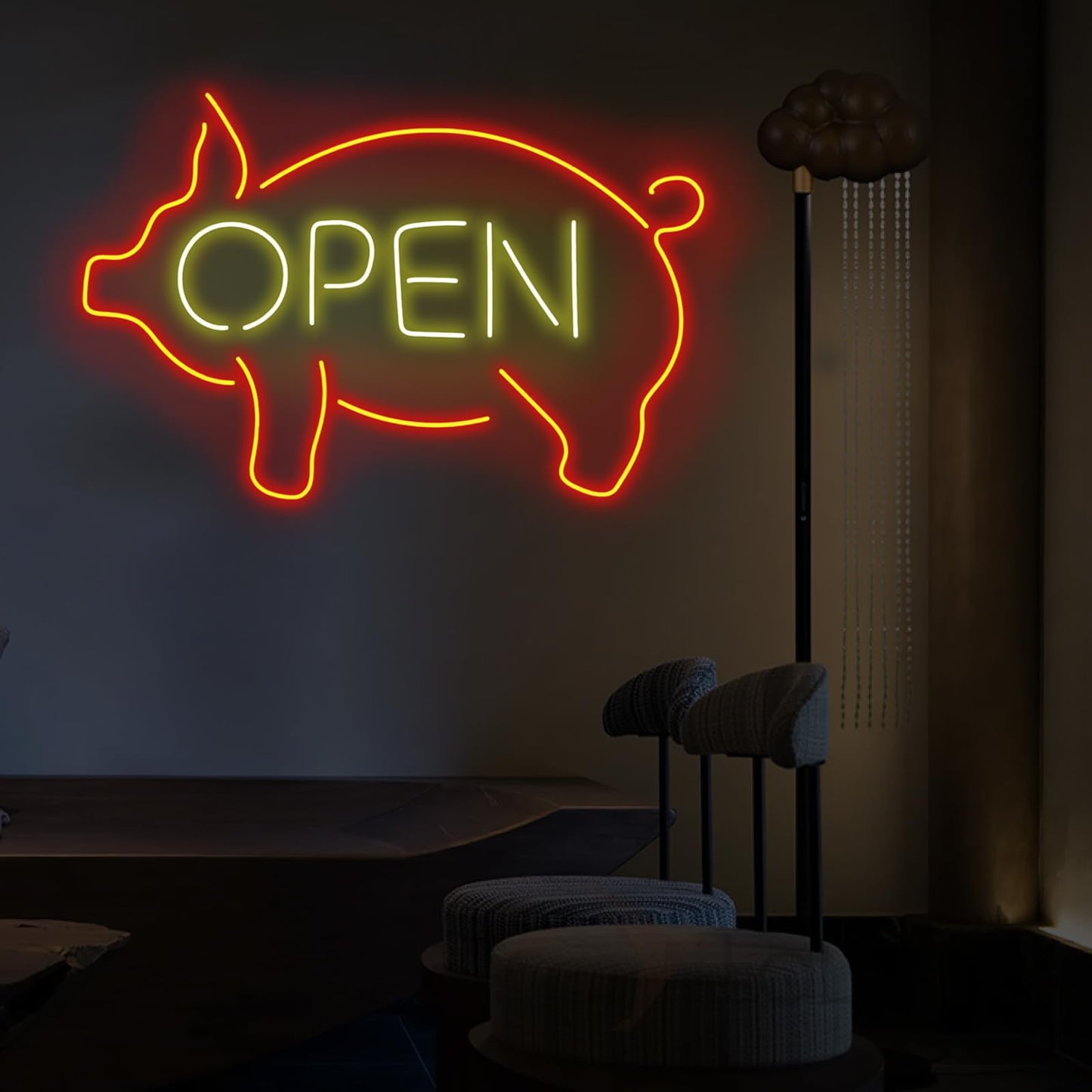 Pig Open Neon Sign, Business Shop lamp Pig Open Led Wall Hanging Custom Restaurant Kitchen BBQ LED Lights Wedding Birthday Party Decor, Business Room Accessories Neon Sign