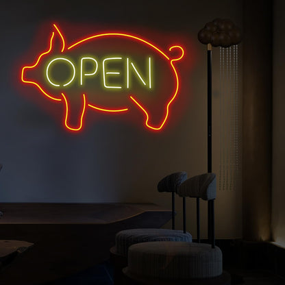 Pig Open Neon Sign, Business Shop lamp Pig Open Led Wall Hanging Custom Restaurant Kitchen BBQ LED Lights Wedding Birthday Party Decor, Business Room Accessories Neon Sign