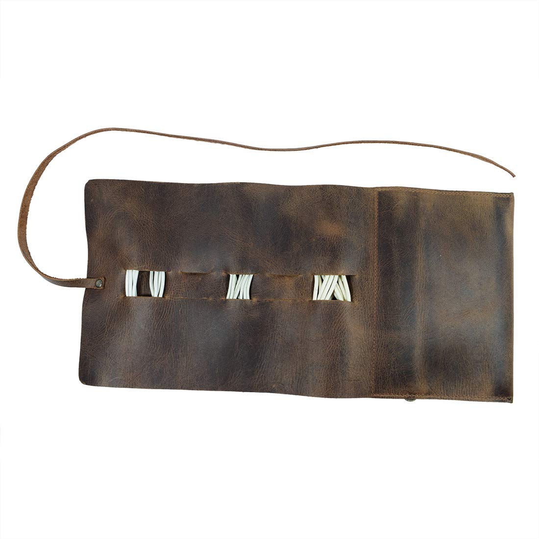 Hide & Drink, Cord Wrap, Cord Organizer, Travel Bag, Cable Holder, Full Grain Leather, Handmade, Bourbon Brown